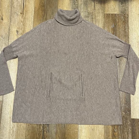 Garnet Hill Oversized Turtleneck Sweater Cashmere Merino Wool Walnut Pocket M - Picture 2 of 9